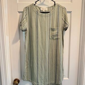 Cloth & Stone Blue and Gray Striped Shirt Dress